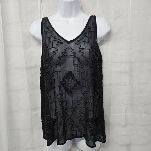 Vintage True Religion Tank Black Silk Beaded Sheer Goth Whimsigoth Fairy XS - Picture 11 of 11